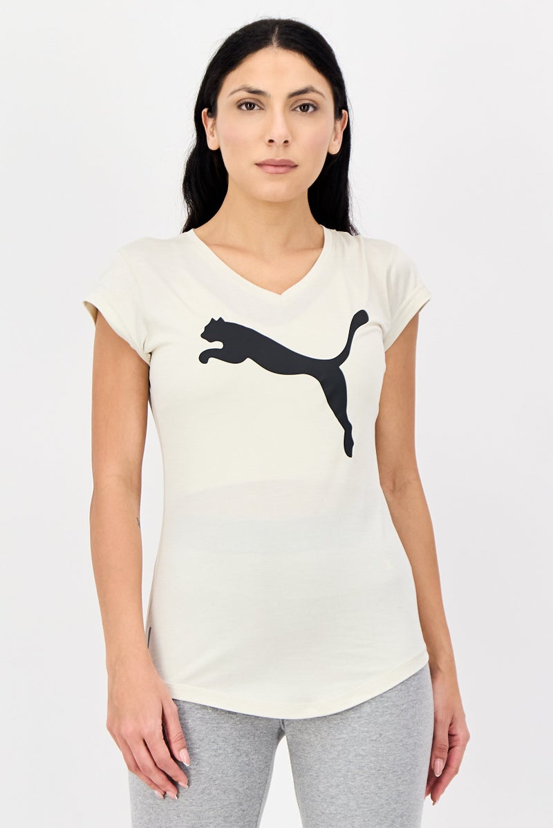 PUMA Women Sportswear Fit Short Sleeve Training Top, Beige - Image 1